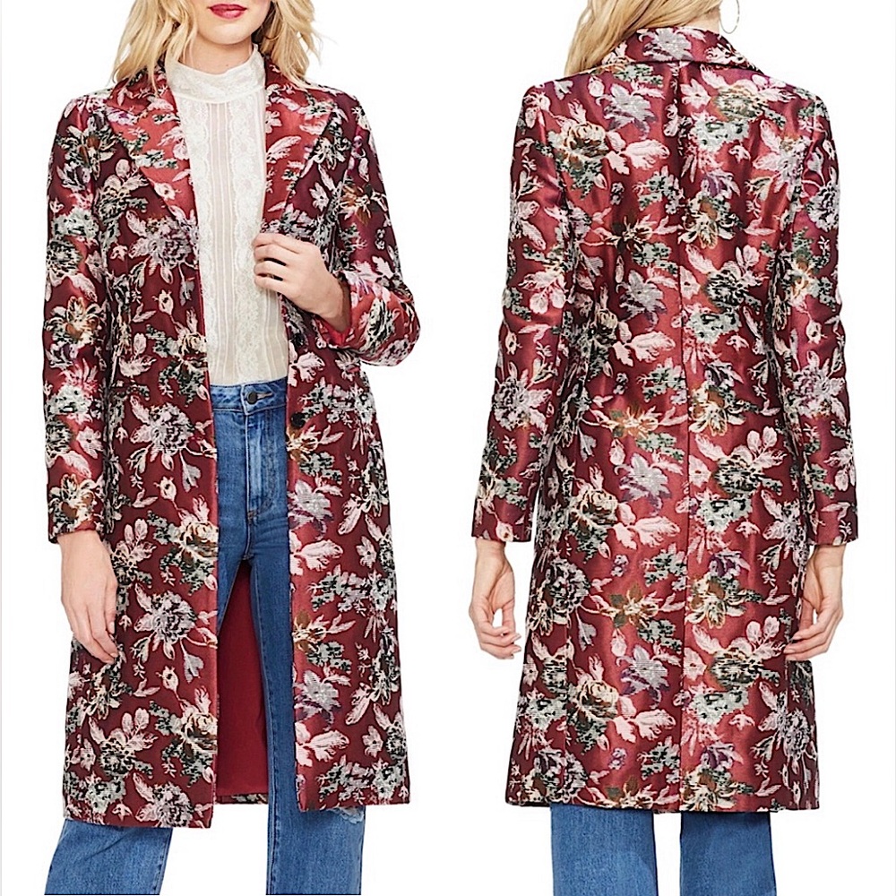 Vince Camuto Gilded Rose Floral Tapestry  Brocade Button Front Coat Jacket Sz 10